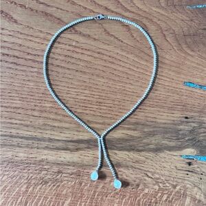 Double Fresh Water Pearl drop Silver Beaded Y Necklace 17” w/ 2.5” drop